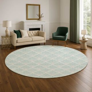 Dalyn The Reserve TR9 Seafoam Machine Washable Area Rug Round Lifestyle Image Feature