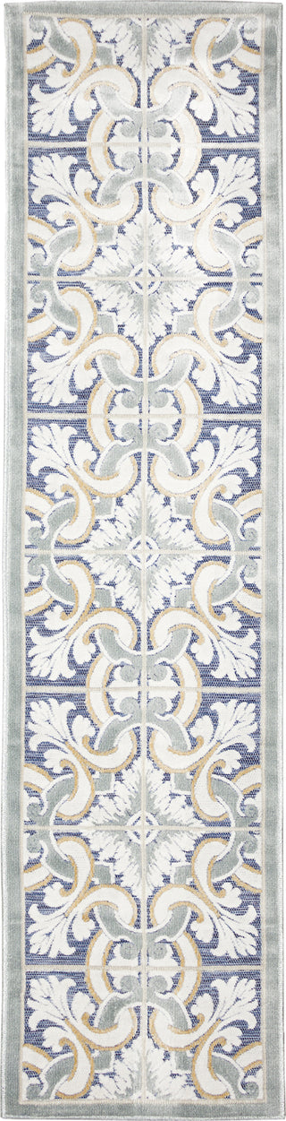 Trans Ocean Canyon 9375/33 Floral Tile Navy Area Rug Runner Image