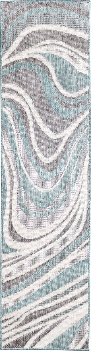 Trans Ocean Malibu 8222/04 Waves Aqua Area Rug Runner Image