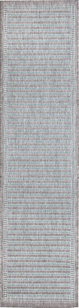 Trans Ocean Malibu 8223/04 Simple Border Aqua Area Rug Runner Image