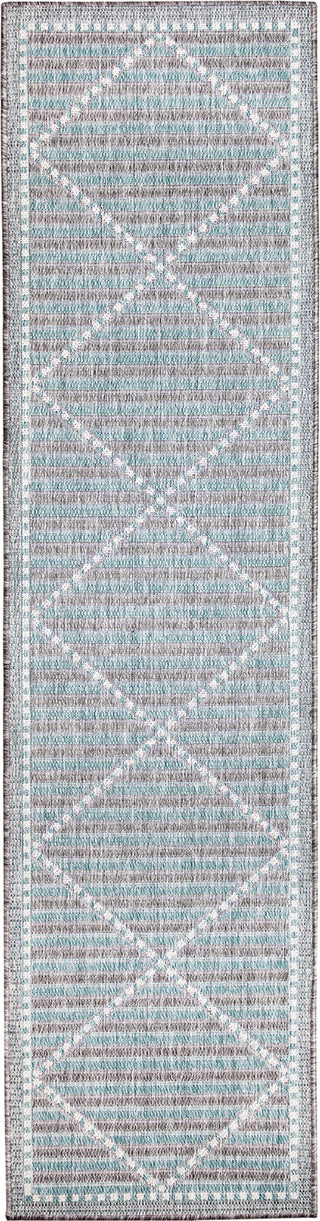 Trans Ocean Malibu 8225/04 Checker Diamond Aqua Area Rug Runner Image