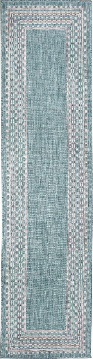 Trans Ocean Malibu 8228/04 Etched Border Aqua Area Rug Runner Image