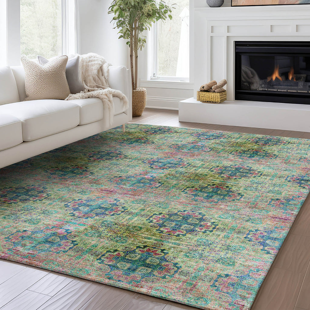 Dalyn Trevi TV16 Green Machine Washable Area Rug Lifestyle Image Feature