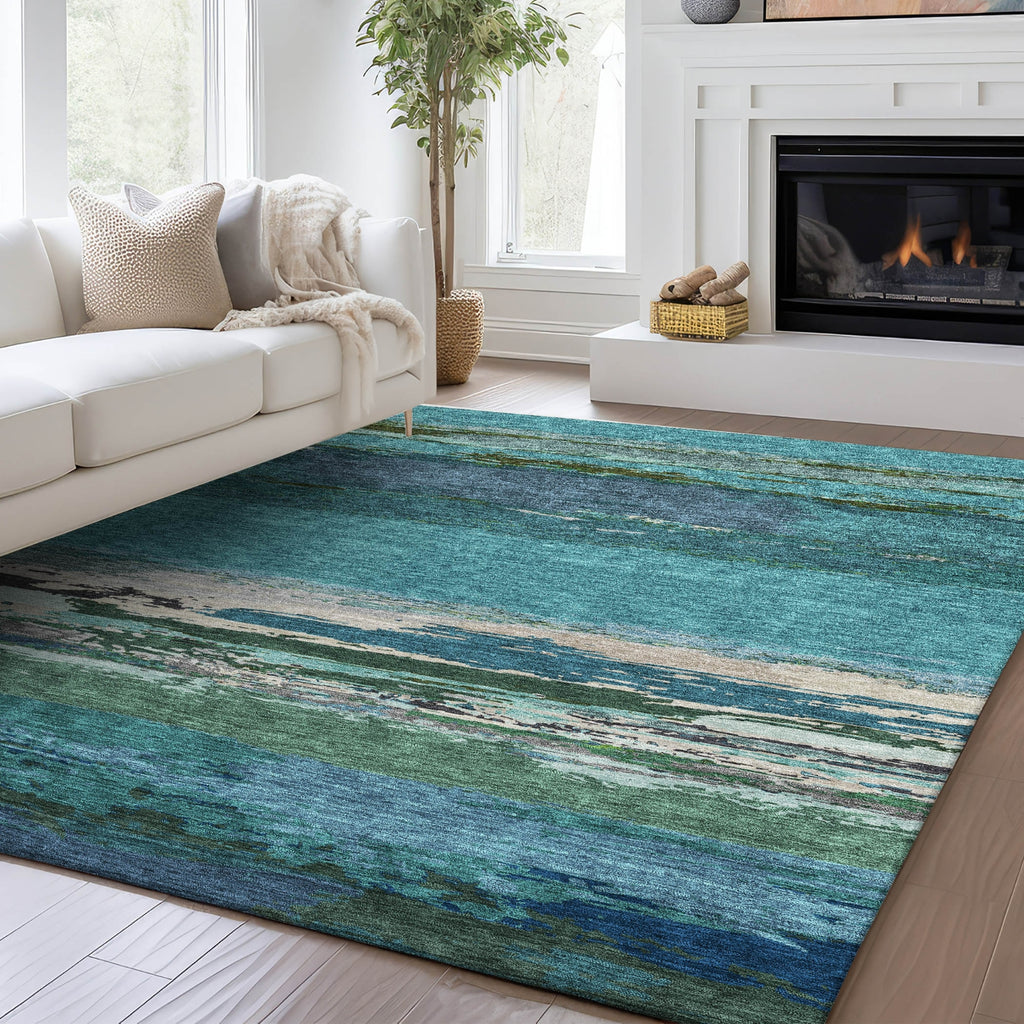 Dalyn Trevi TV8 Teal Machine Washable Area Rug Lifestyle Image Feature