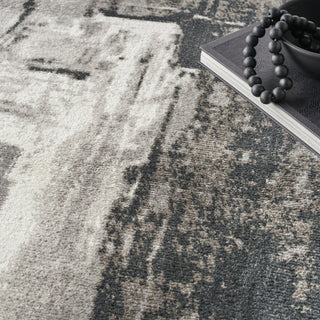 Nourison Twilight TWI30 Grey Ivory Black Area Rug Corner Image