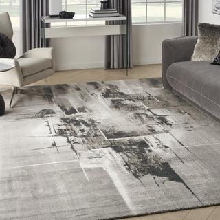 Nourison Twilight TWI30 Grey Ivory Black Area Rug Corner Image