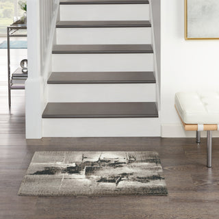 Nourison Twilight TWI30 Grey Ivory Black Area Rug Corner Image