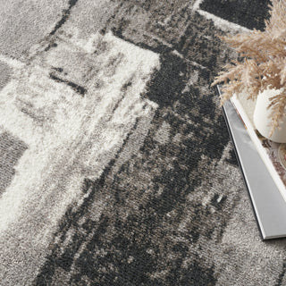 Nourison Twilight TWI30 Grey Ivory Black Area Rug Corner Image