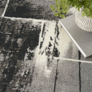 Nourison Twilight TWI30 Grey Ivory Black Area Rug Corner Image