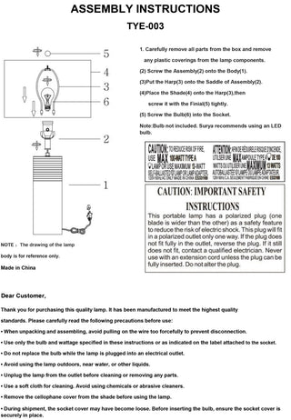 Surya Taboye TYE-003 Lamp Assembly