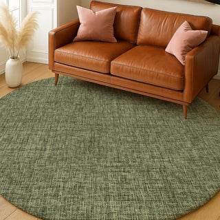 Dalyn Voyage VY1 Olive Machine Washable Area Rug Round Lifestyle Image Feature