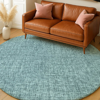 Dalyn Voyage VY1 Teal Machine Washable Area Rug Round Lifestyle Image Feature