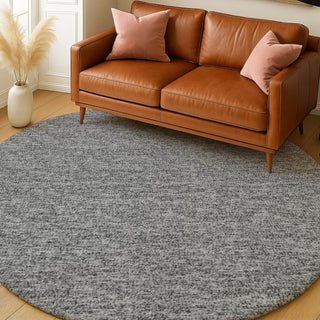 Dalyn Voyage VY2 Gray Machine Washable Area Rug Round Lifestyle Image Feature