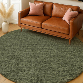Dalyn Voyage VY2 Olive Machine Washable Area Rug Round Lifestyle Image Feature