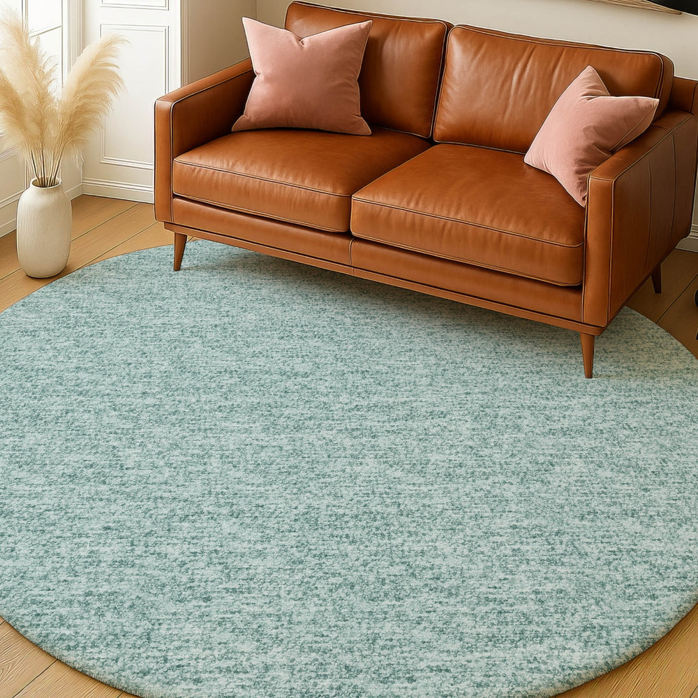 Dalyn Voyage VY2 Seafoam Machine Washable Area Rug Round Lifestyle Image Feature