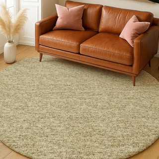 Dalyn Voyage VY2 Walnut Machine Washable Area Rug Round Lifestyle Image Feature