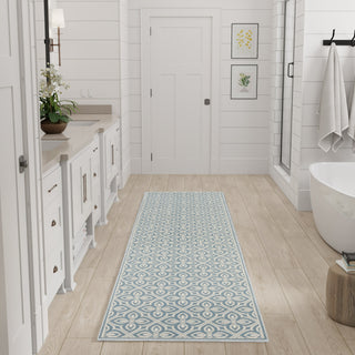 Nourison Washable Charm WCH03 Blue Ivory Area Rug Corner Image