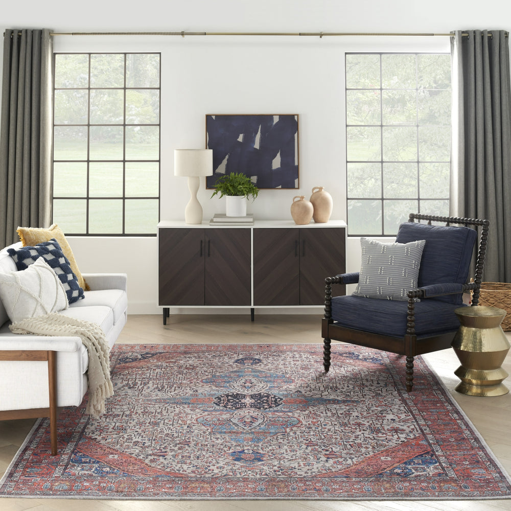 Nourison Brilliance Machine Washable WSB05 Ivory/Brick Area Rug by Home Room Image Feature