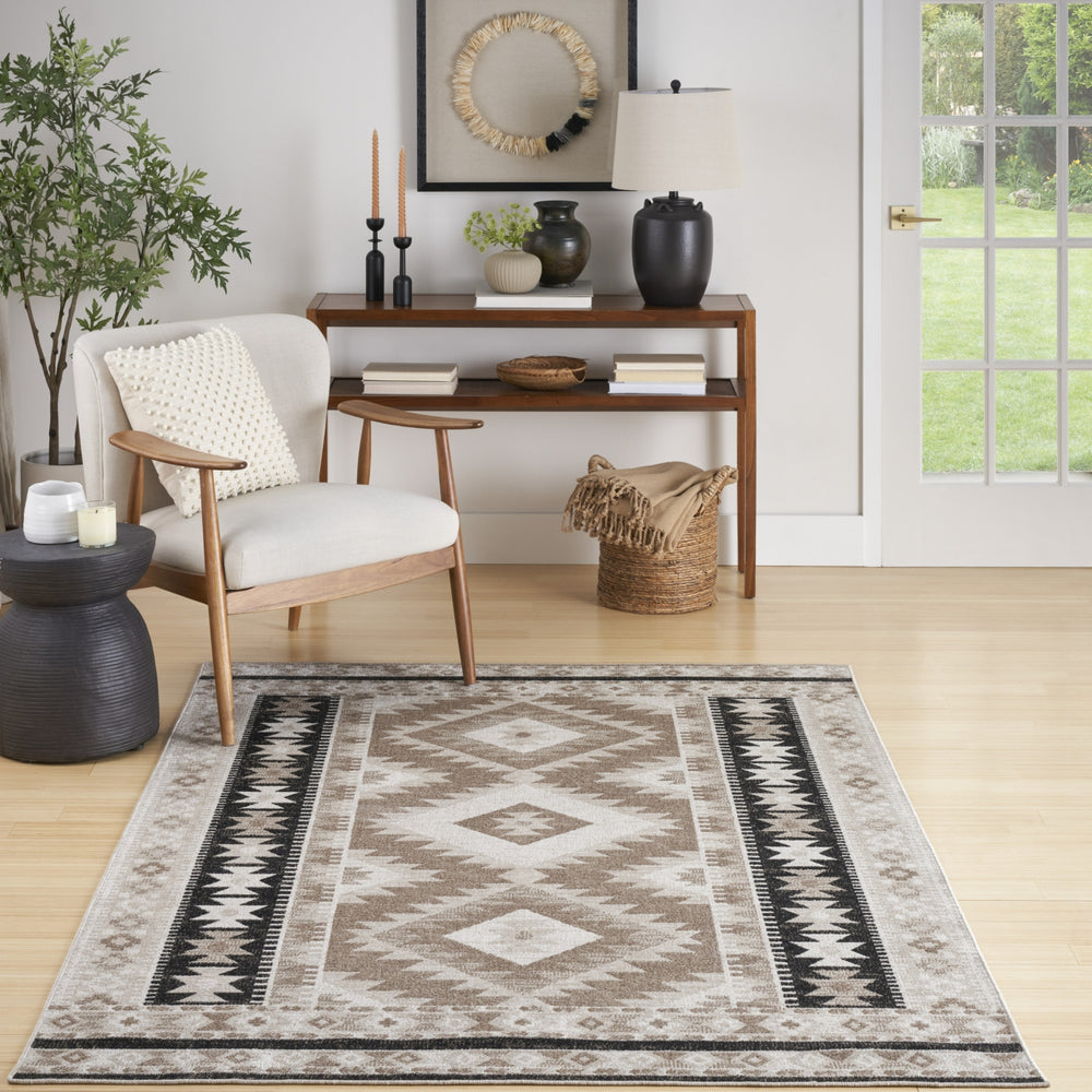 Nourison Washable Decor WSD06 Beige Black Area Rug Room Scene Feature