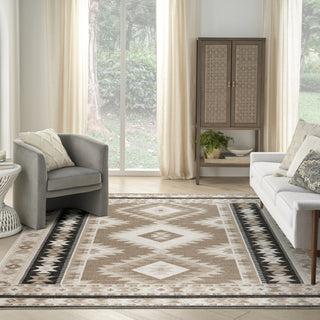 Nourison Washable Decor WSD06 Beige Black Area Rug Room Scene 2