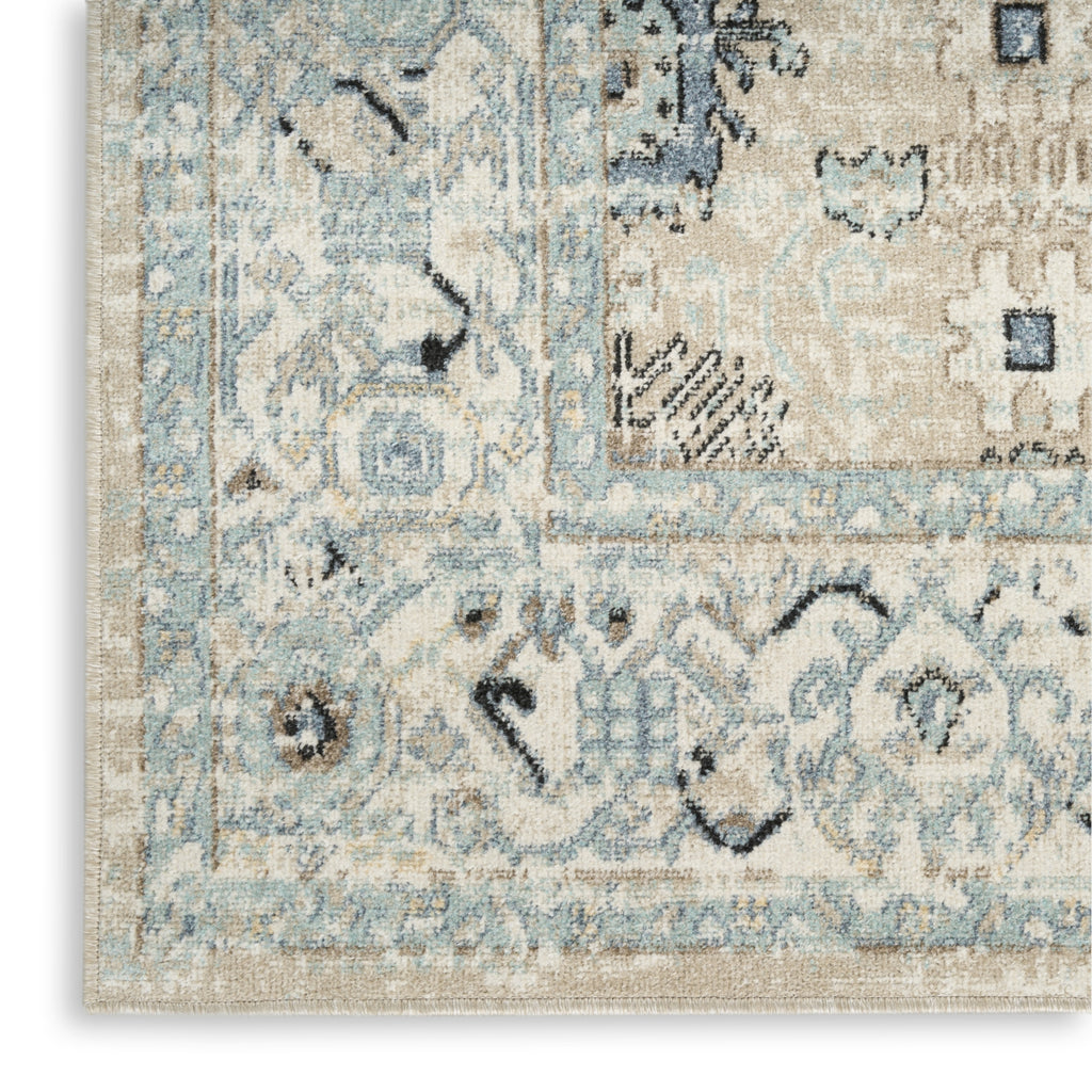Nourison Washable Decor WSD12 Taupe Blue Area Rug Corner Image