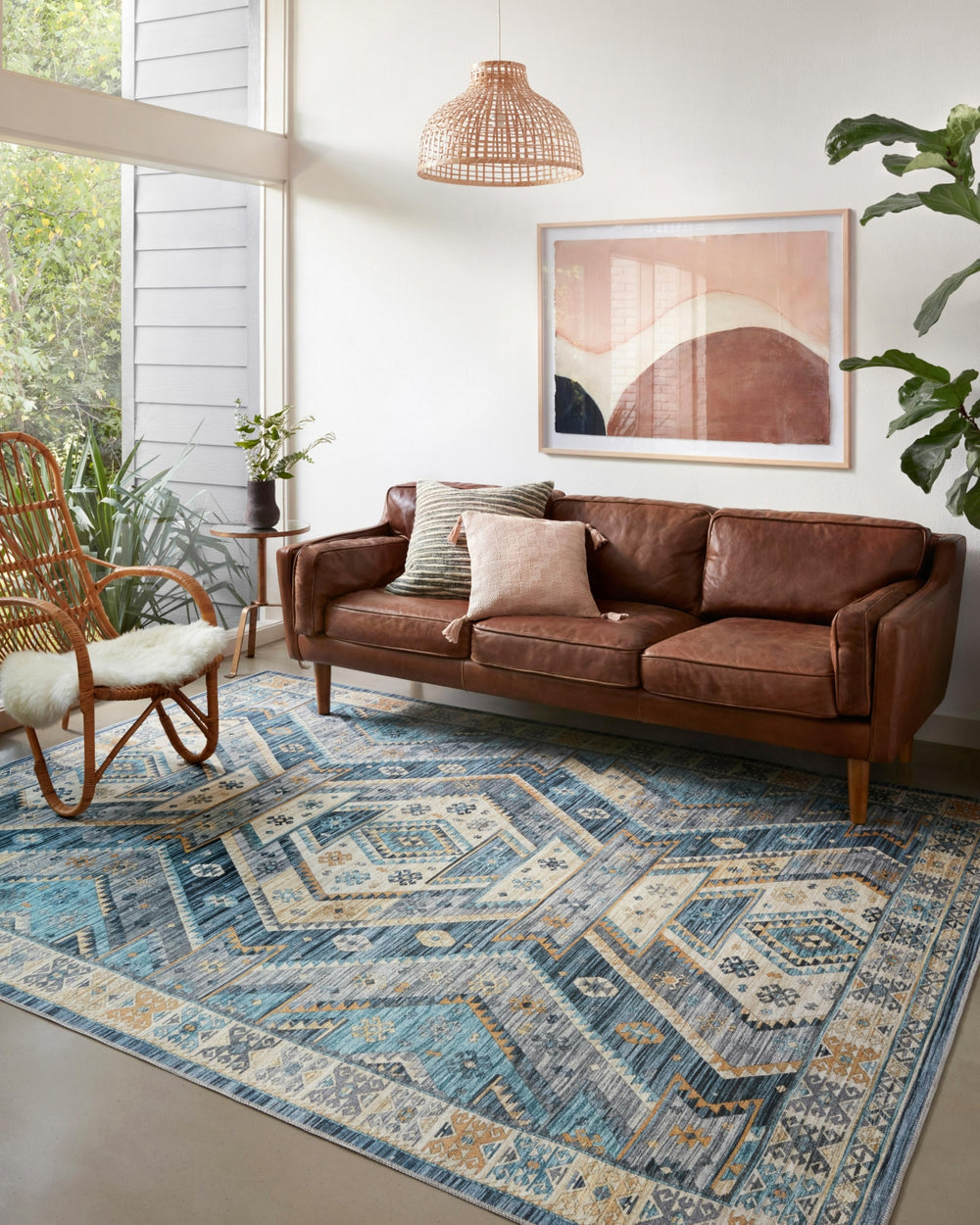 Loloi Zion ZIO-02 Ocean/Gold Area Rug Lifestyle Image Feature