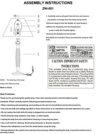 Surya Ziniare ZNI-001 Lamp Assembly
