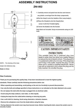 Surya Ziniare ZNI-002 Lamp Assembly