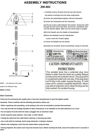 Surya Ziniare ZNI-003 Lamp Assembly