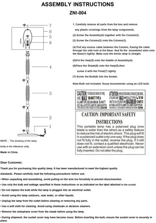 Surya Ziniare ZNI-004 Lamp Assembly
