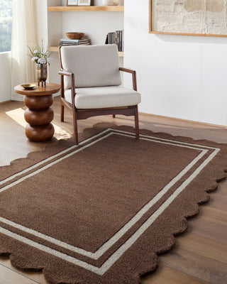 Livabliss Scalloped SCP-2300 Chocolate Area Rug Room Scene Feature
