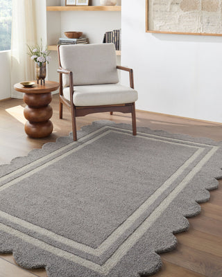 Livabliss Scalloped SCP-2304 Slate Gray Area Rug Room Scene Feature