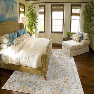 LR Home Vintage 81924 Blue/Taupe/Cream Area Rug Room Scene Feature