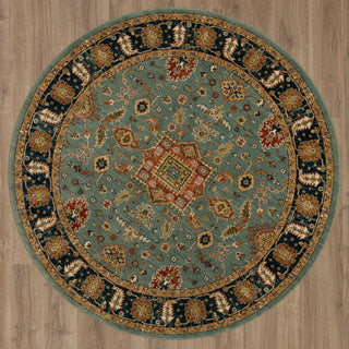 Karastan Spice Market Deir Aquamarine Area Rug Round on Wood 