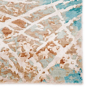 Jaipur Living Chaos Theory By Kavi Thea CKV22 Teal/Tan Area Rug Corner Close Up Image