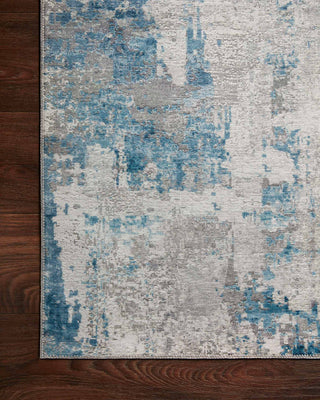 Loloi II Drift DRI-01 Pebble/Ocean Area Rug Corner On Wood