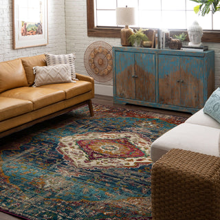  Karastan Meraki Solace Peacock Area Rug Room Scene 3