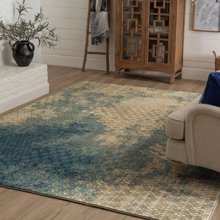 Karastan Intrigue Mesmerize Aqua Area Rug Room Scene 2