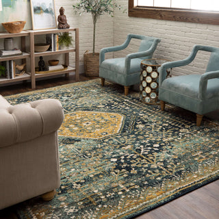 Karastan Touchstone Suir Blue Teal Area Rug Room scene 2 