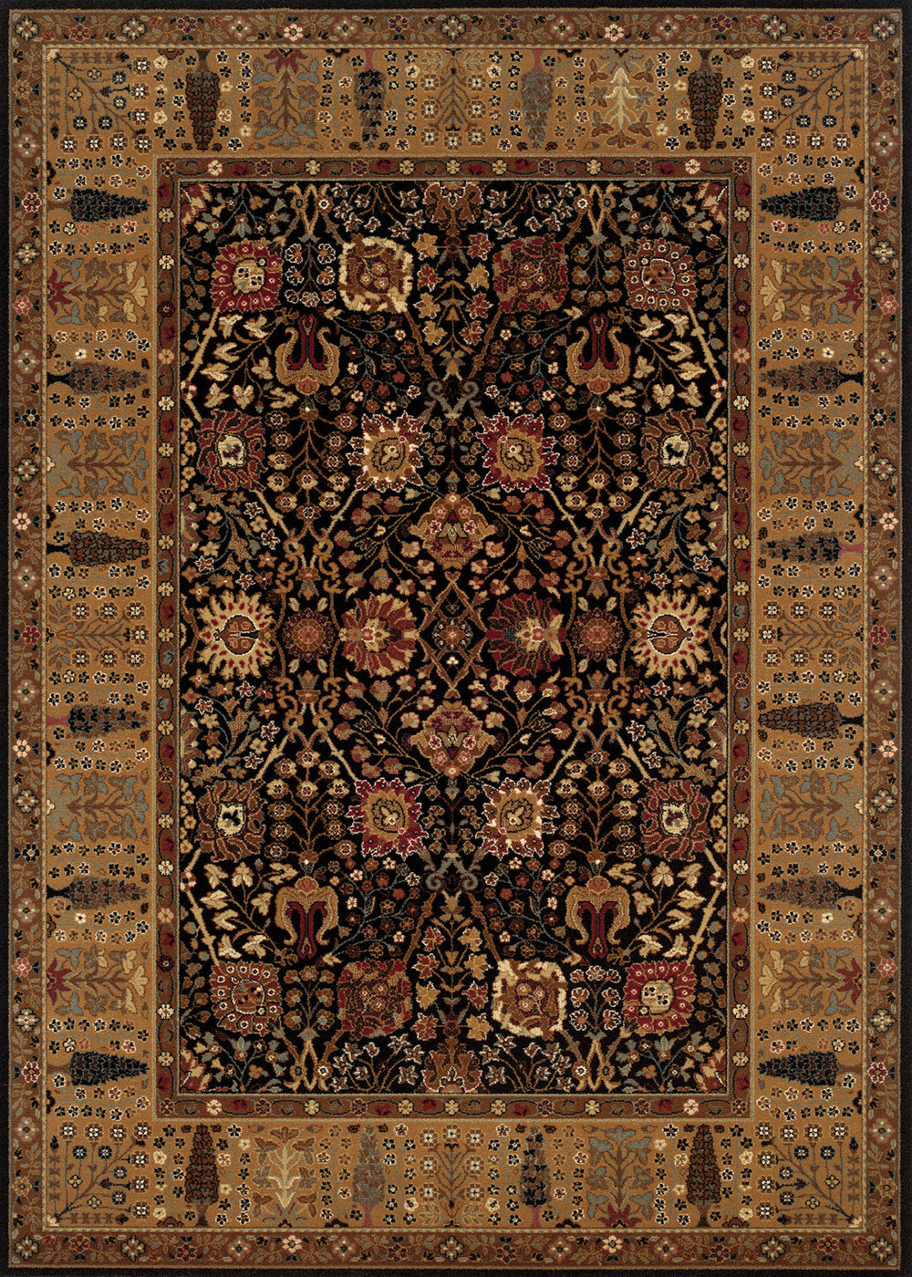 Couristan Royal Kashimar Cypress Garden Black/Deep Maple Area Rug