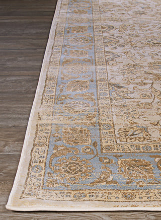 Couristan Zahara Embellished Blossom Light Blue/Black Area Rug Corner Image