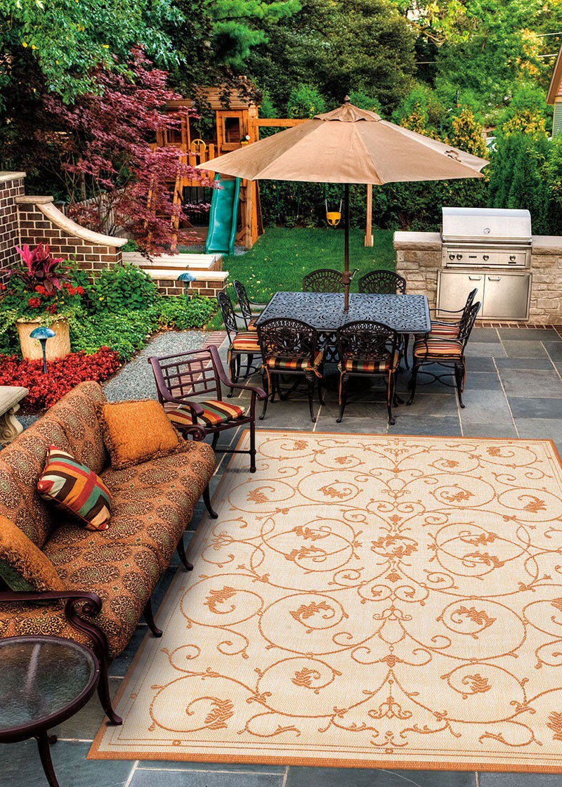 Couristan Recife Veranda Natural/Terra Cotta Area Rug Lifestyle Image Feature