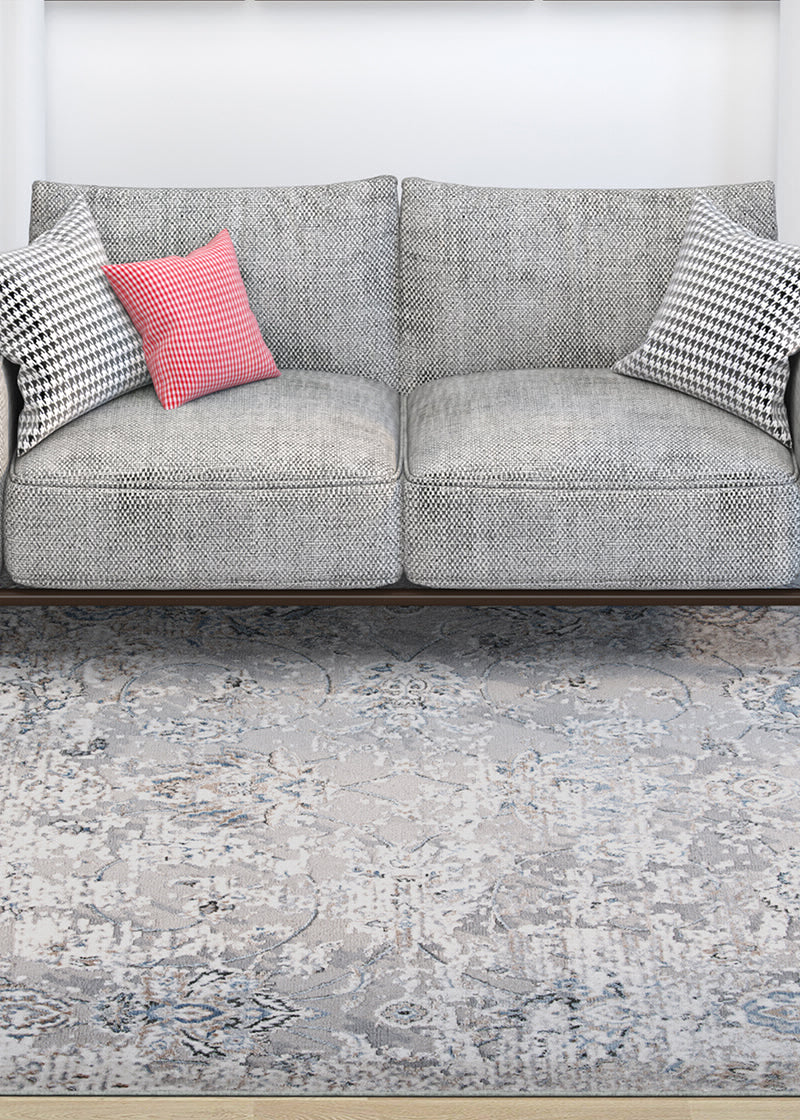 Couristan Brocatelle Oglive Silver/Cream Area Rug Lifestyle Image Feature