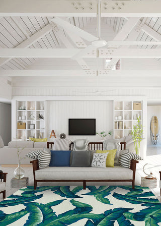 Couristan Covington Palm Leaves Green Area Rug Lifestyle Image Feature