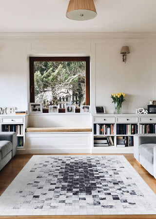 Couristan Prairie Hygee Blocks Coal/Ice Caps Area Rug Lifestyle Image Feature