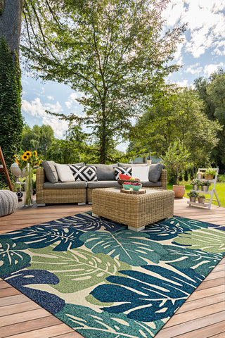 monstera outdoor rug Couristan Covington Monstera Cream/Multi Area Rug 2' X 6' Rectangle
