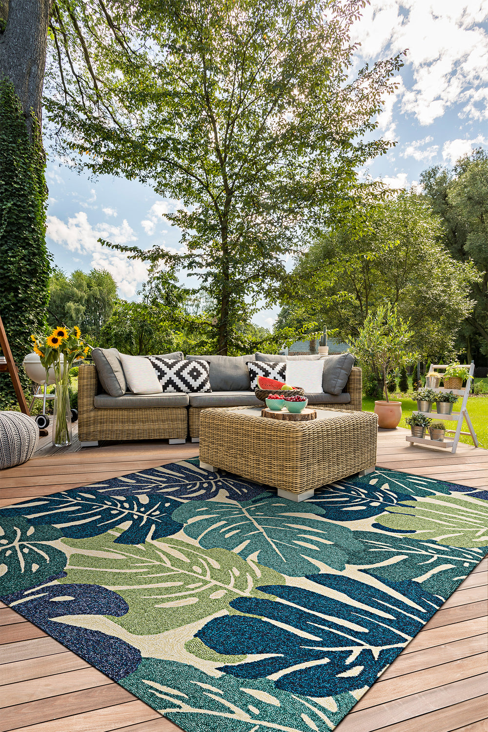 Couristan Covington Monstera Cream/Multi Area Rug Lifestyle Image Feature
