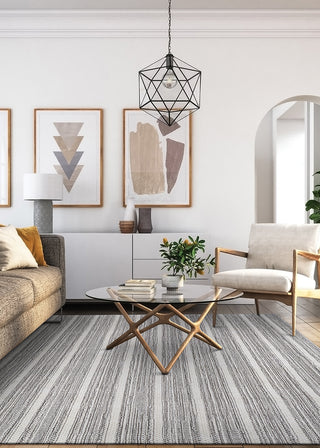 Couristan Aspen Textured Stripes Dark Grey Area Rug Lifestyle Image Feature