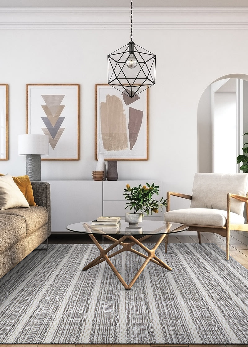 Couristan Aspen Textured Stripes Dark Grey Area Rug Lifestyle Image Feature