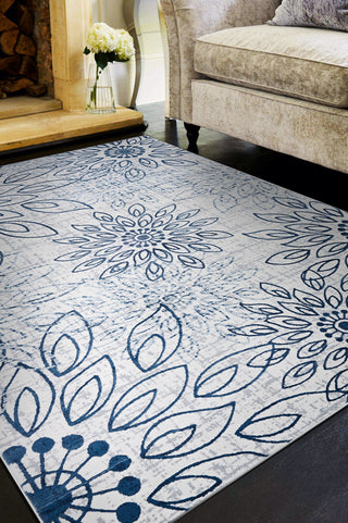 Couristan Calinda Summer Bliss Steel Blue/Ivory Area Rug Lifestyle Image Feature
